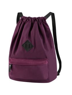 Waterproof Drawstring Sport Bag School Backpack Lightweight Sackpack Backpack for Men and Women, Purple