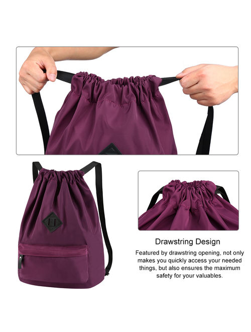 Vbiger Waterproof Drawstring Sport Bag School Backpack Lightweight Sackpack Backpack for Men and Women, Purple