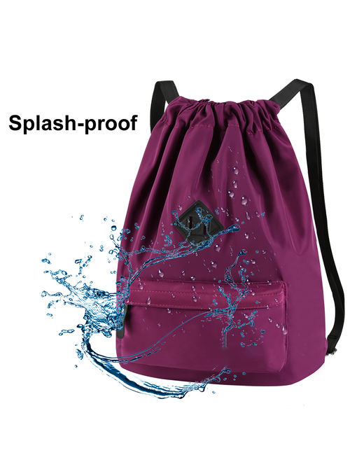 Vbiger Waterproof Drawstring Sport Bag School Backpack Lightweight Sackpack Backpack for Men and Women, Purple