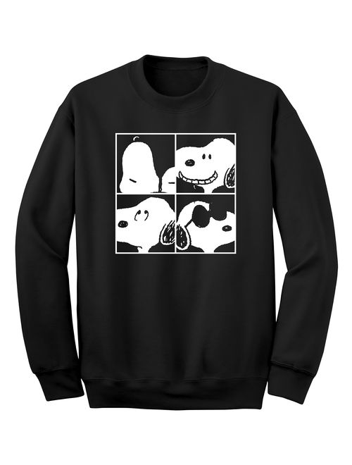 Peanuts Black and White Snoopy Men's Graphic Long Sleeve Fleece Pullover, up to size 2XL (Print On Demand)