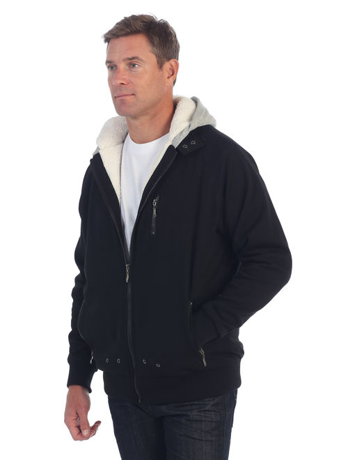 Gioberti Mens Sherpa Lined Full Zip Fleece Contrast Hoodie Jacket