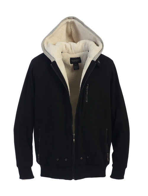 Gioberti Mens Sherpa Lined Full Zip Fleece Contrast Hoodie Jacket