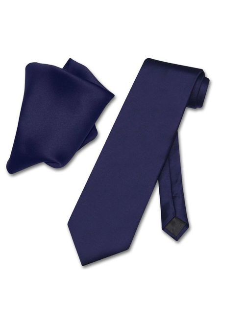 Vesuvio Napoli Solid NAVY BLUE Color NeckTie & Handkerchief Men's Neck Tie Set