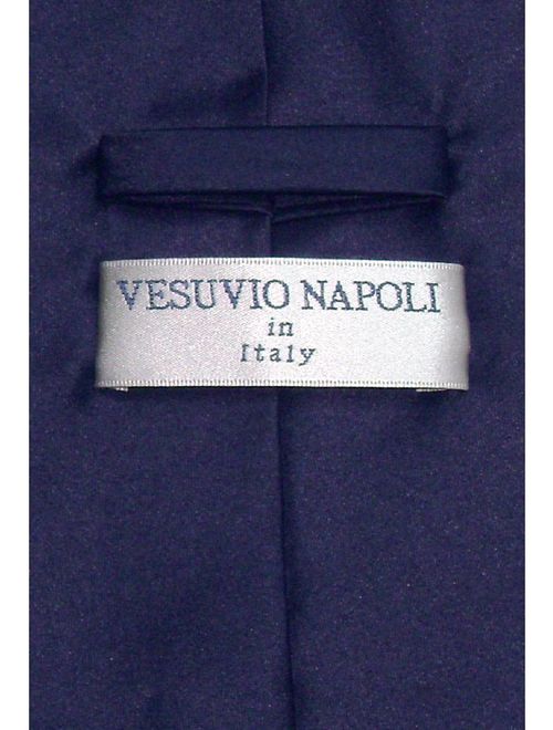 Vesuvio Napoli Solid NAVY BLUE Color NeckTie & Handkerchief Men's Neck Tie Set