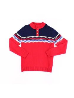 Mens Large Fair Isle Knit Mock Henley Sweater L