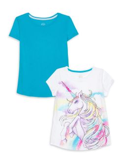 Girls 4-18 & Plus Graphic and Solid T-Shirts, 2-Pack