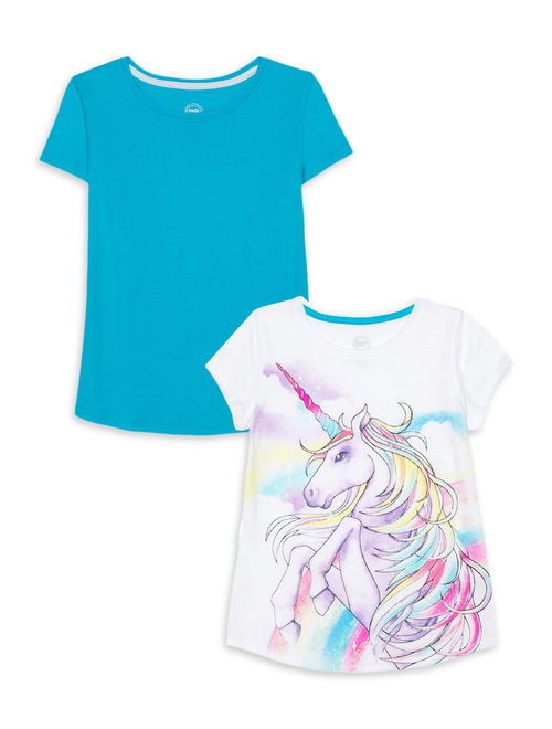 Wonder Nation Girls 4-18 & Plus Graphic and Solid T-Shirts, 2-Pack