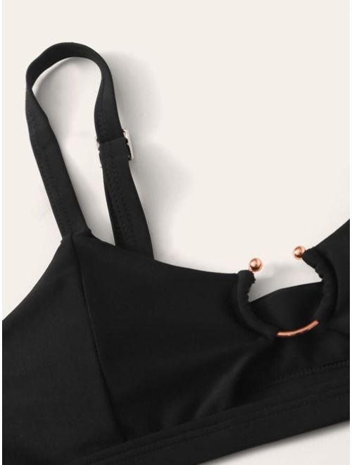 Shein Adjustable Strap Top With High Waist Bikini Set