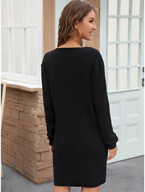 Shein Drop Shoulder Solid Sweater Dress Without Belt