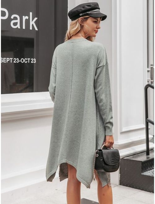 Shein Simplee Dual Pocket Hanky Hem Heather Grey Sweater Dress