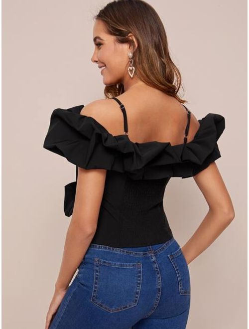 Shein Cold Shoulder Shirred Back Exaggerated Ruffle Top