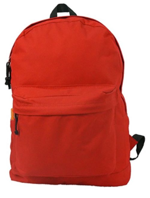 Backpack 18 inch Padded Back School Day Pack Classic Book Bag Mesh Pocket Red
