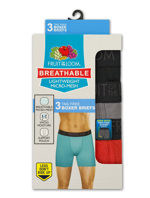 Fruit Of The Loom Men's Breathable Lightweight Micro-Mesh Boxer Briefs, 3 Pack, Size Extra Large