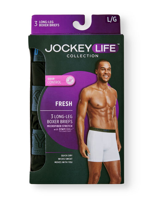 Life by Jockey Men's Fresh Microfiber Long-Leg Boxer Brief - 3 pack