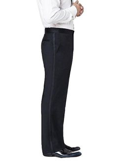 Men's Flat Front Comfort Waist Satin Stripe Tuxedo Pants