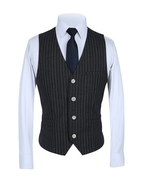 Mens Pinstripe Suit 3 Piece Slim Fit Casual Dress Suits Blazer+Vest+Pants