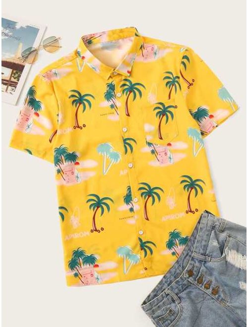 Men Coconut Trees Print Hawaiian Shirt