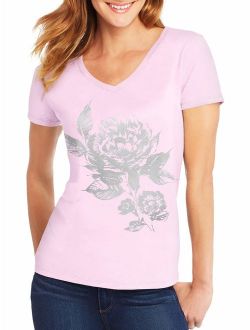 Women's Short-Sleeve V-Neck Graphic T-Shirt