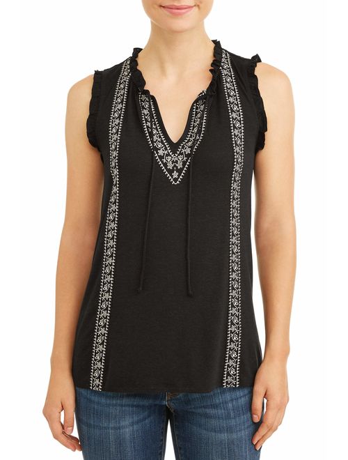 Time and Tru Women's Embroidered Tank Top
