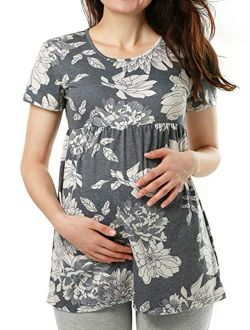 Qtymom Women's Maternity Short Sleeve Shirts The Front Wrinkles Pregnancy Clothes