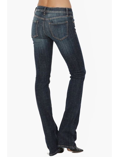 TheMogan Women's Mid Rise Slim Fit Stretch Bootcut Jeans in Soft Dark Blue Denim