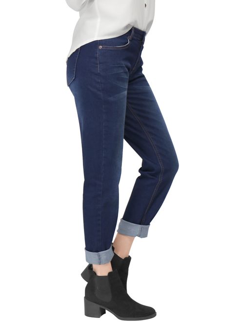 Unique Bargains Juniors Button Closure Zip Fly Pockets Boyfriend Jeans Blue (Size S / 6)