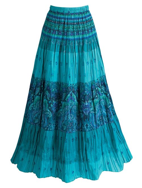 Catalog Classics Women's Peasant Skirt - Turquoise Blue Tiered Broom Maxi Skirt
