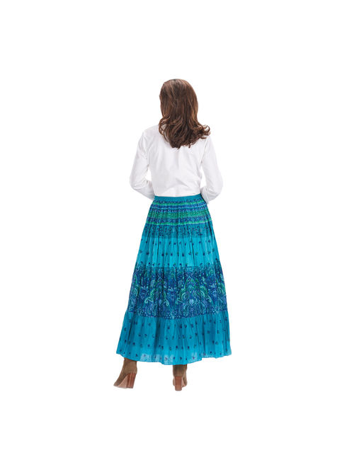 Catalog Classics Women's Peasant Skirt - Turquoise Blue Tiered Broom Maxi Skirt