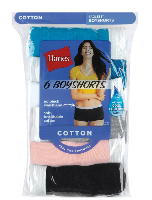 Hanes Women's Cotton Boy Brief, 6-Pack