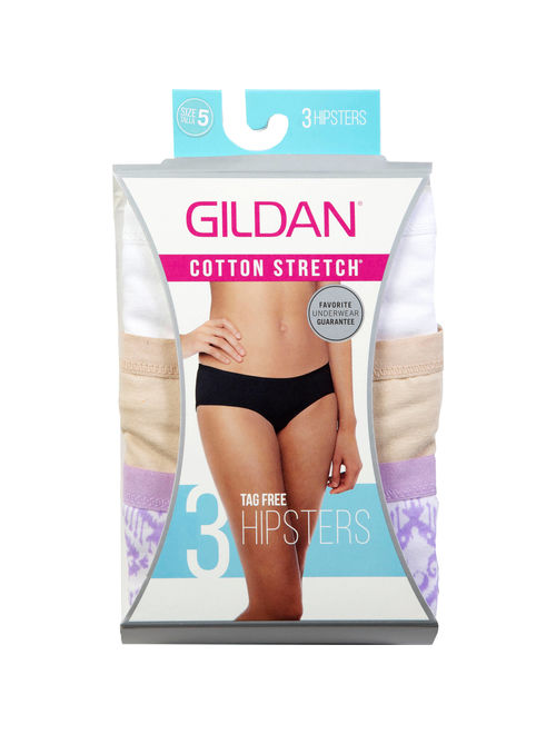 Gildan Womens assorted colors tagless cotton stretch hipster, 3-pack