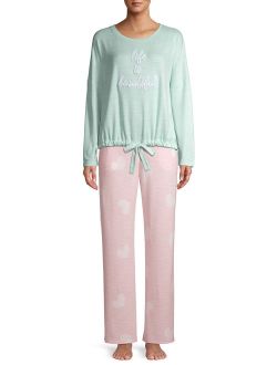 Women's And Women's Plus Size Tie-Front Pajamas, 2-Piece Set