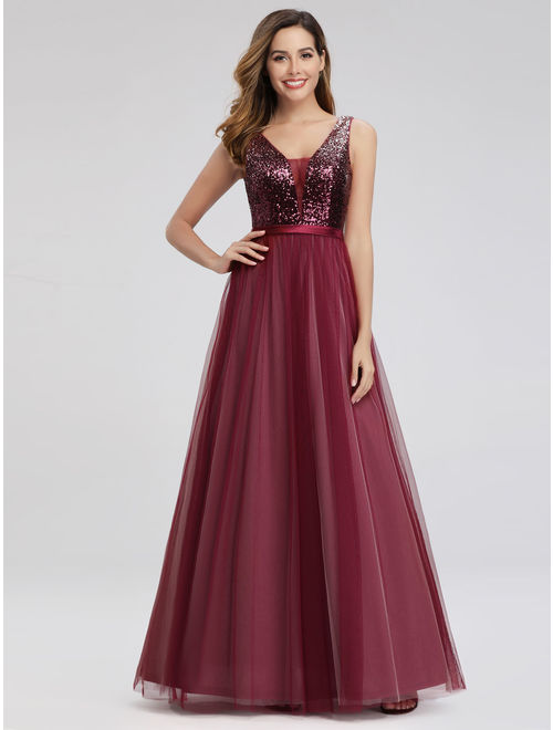 Ever-Pretty Womens Elegant V-Neck Formal Evening Dresses for Women 07910 Burgundy US4