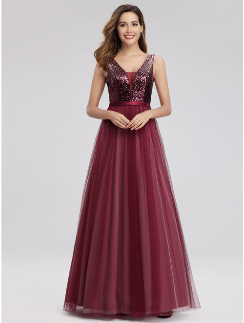 Ever-Pretty Womens Elegant V-Neck Formal Evening Dresses for Women 07910 Burgundy US4