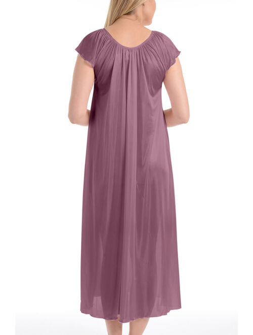 Women's Long Satin Silk Ruffle Sleeveless Nightgown By EZI