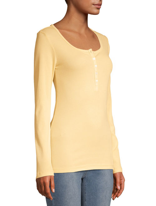 Time and Tru Women's Ribbed Henley T-Shirt