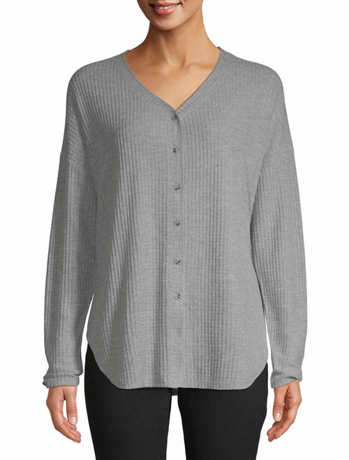 Time and Tru Women's Waffle Button Front Top