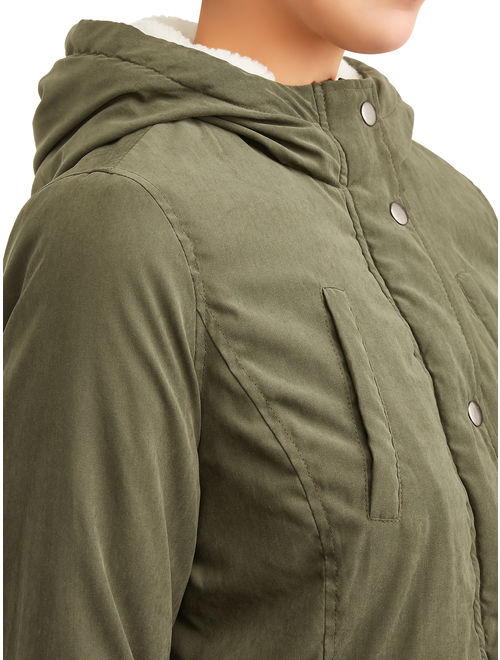 Big Chill Women's Sueded Hooded Anorak with Sherpa Jacket
