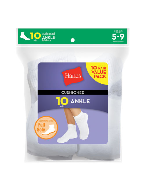 Hanes Women's Everyday Cushioned Ankle Socks 10-Pack