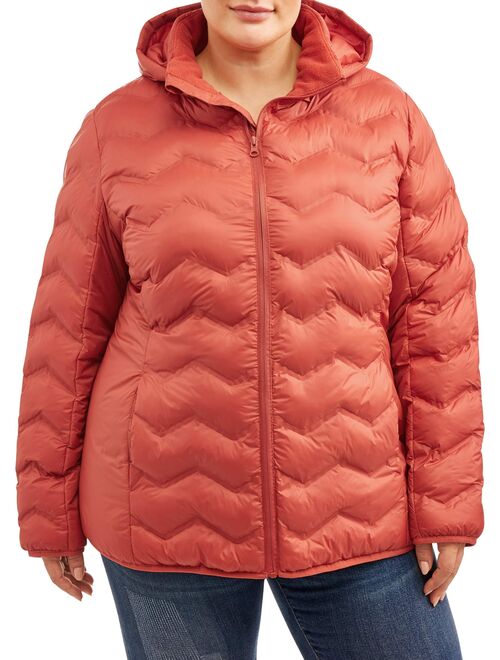 Time and Tru Women's Plus Size Puffer Coat with Hood