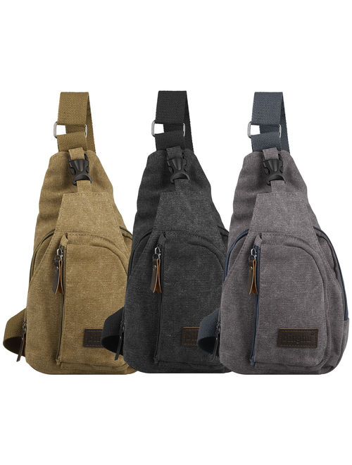 Vintage Canvas Sling Backpack,EEEKit Outdoor Sports Chest Bag,Crossbody Daypack,Sling Backpack,Shoulder Backpack Bag,Lightweight for Men Women Boys Girls-Black/Gray/Khaki