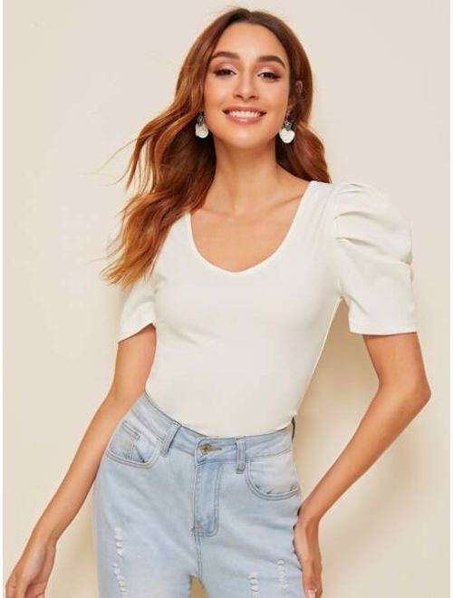 Shein Puff Sleeve Skinny Tee