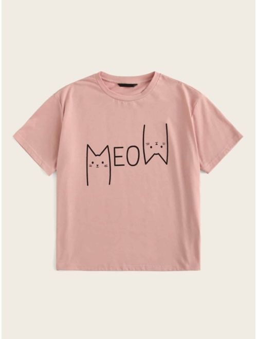 Shein Cartoon And Letter Graphic Top