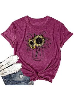 Sunflower Vase Tank Top for Women Sleeveless Summer Tops Cute Flower Bouquet Graphic Casual Vacation Shirt Top