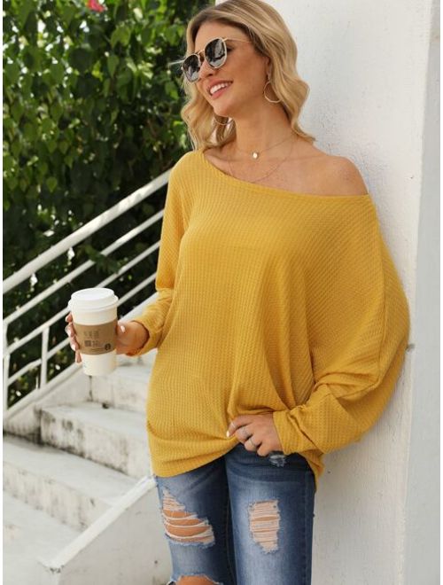 Shein Solid Boat Neck Slouchy Tee