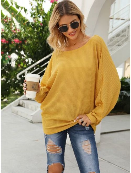 Shein Solid Boat Neck Slouchy Tee