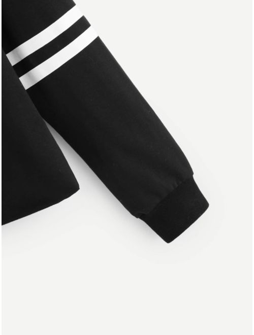 Shein Varsity Striped & Slogan Graphic Pullover