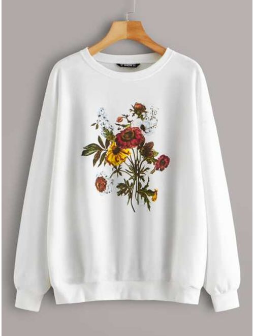 Shein Drop Shoulder Floral Print Pullover