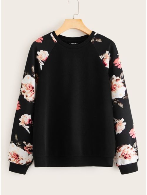 Shein Floral Print Raglan Sleeve Pullover