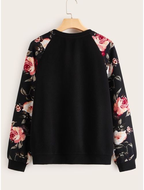 Shein Floral Print Raglan Sleeve Pullover