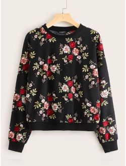 Drop Shoulder Floral Print Pullover